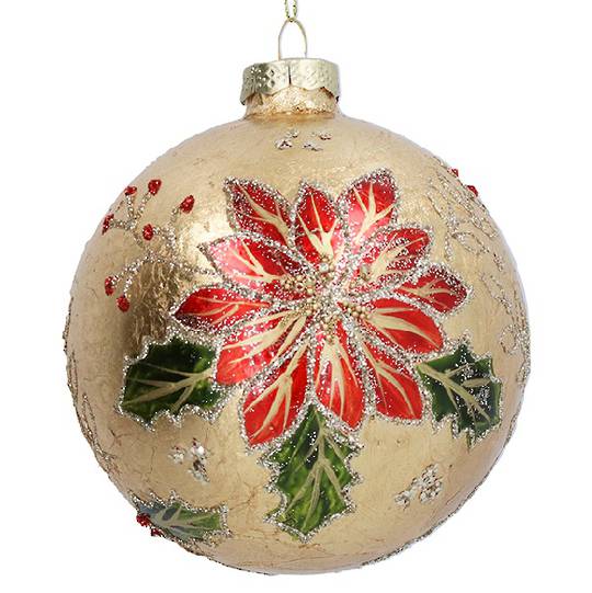 Glass Ball Large Gold, Poinsettia 10cm *ETA Nov